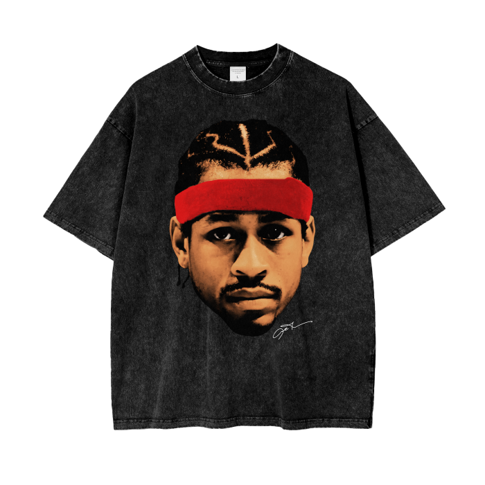 Allen Iverson Big Face Tee, Front Shirt, Black Tee, Acid Wash Tee, Vintage Tee, Oversize Tee
