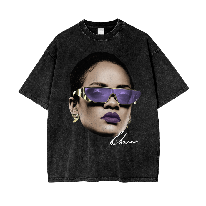 Rihanna Big Face Tee, Front Shirt, Black Tee, Acid Wash Tee, Vintage Tee, Oversize Tee