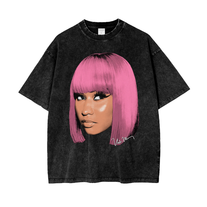Nicki Minaj Big Face Tee, Front Shirt, Black Tee, Acid Wash Tee, Vintage Tee, Oversize Tee