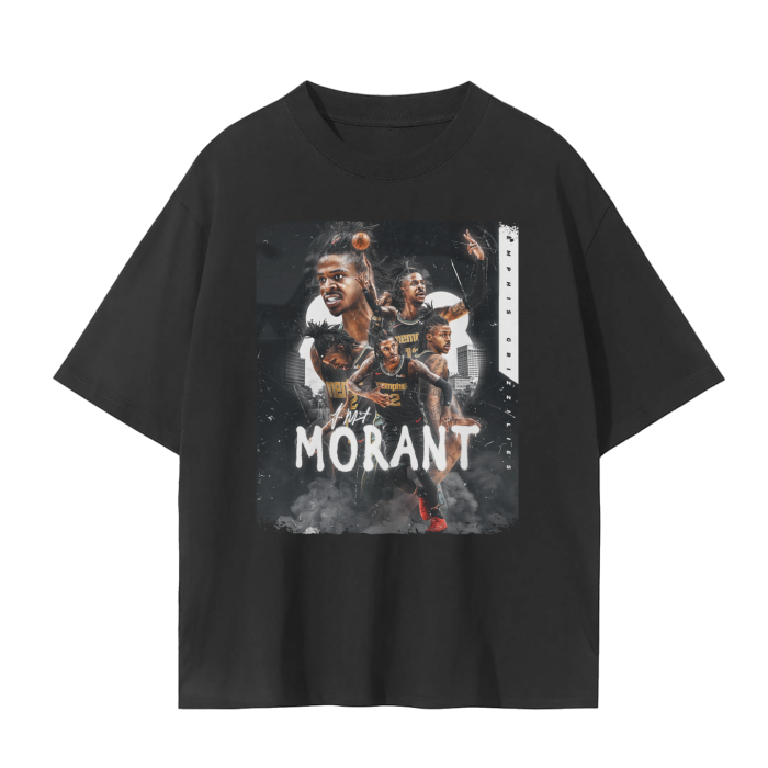 Memphis Grizzlies Ja Morant Tee, Front Shirt, Black Tee, Drop Shoulder Seamless Tee