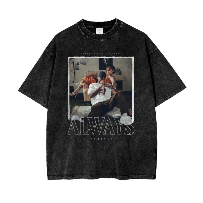 Always Forever Bryson Tiller and Kehlani Tee, Front Shirt, Black Tee, Acid Wash Tee, Vintage Tee, Blue Font