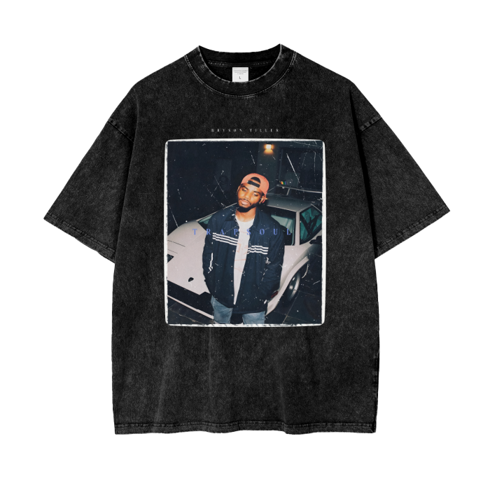T R A P S O U L Bryson Tiller Tee, Front Shirt, Black Tee, Acid Wash Tee, Vintage Tee, Blue Font