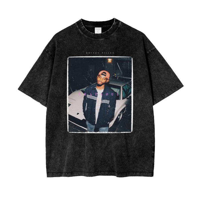 T R A P S O U L Bryson Tiller Tee, Front Shirt, Black Tee, Acid Wash Tee, Vintage Tee, Pink Font