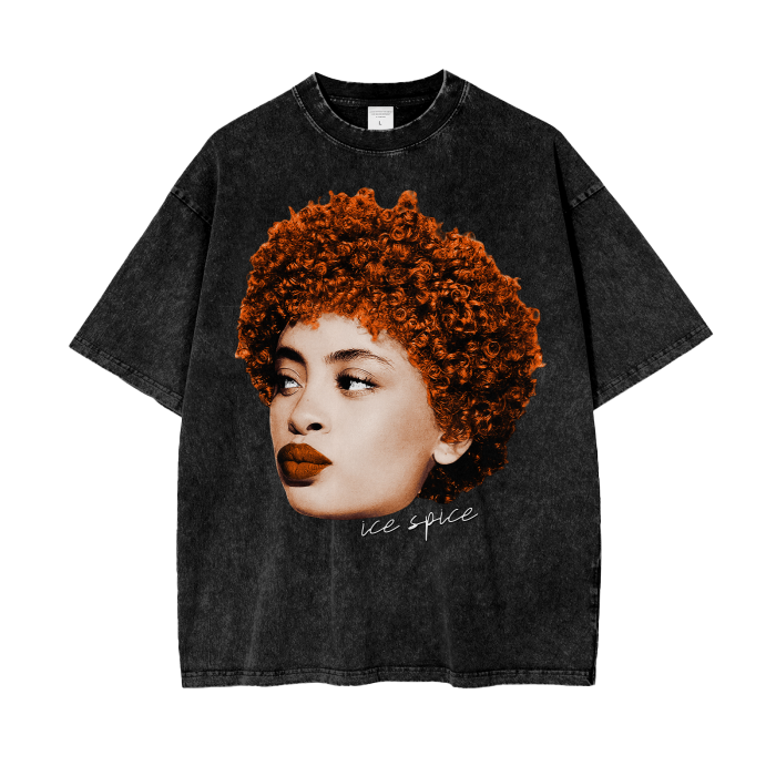 Ice Spice Big Face Tee, Front Shirt, Black Tee, Acid Wash Tee, Vintage Tee, Oversize Tee