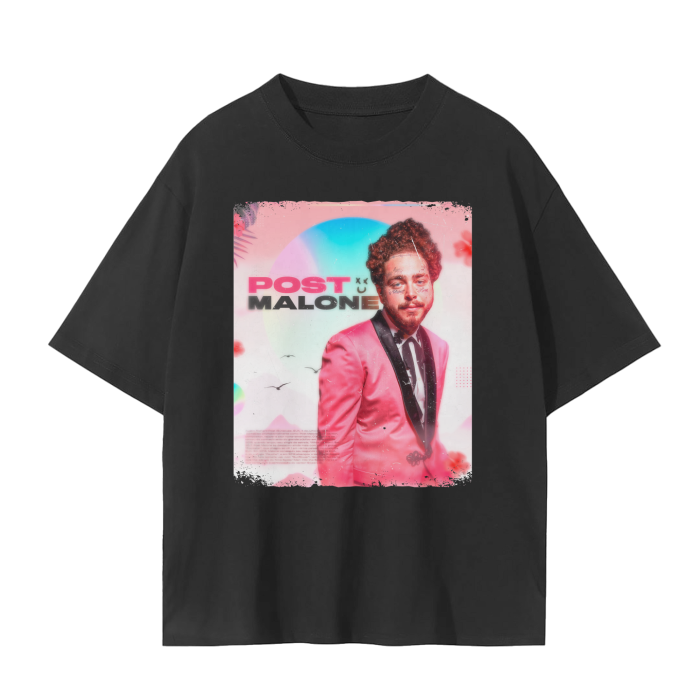 Post Malone Tee, Front Shirt, Black Tee, Drop Shoulder Seamless Tee