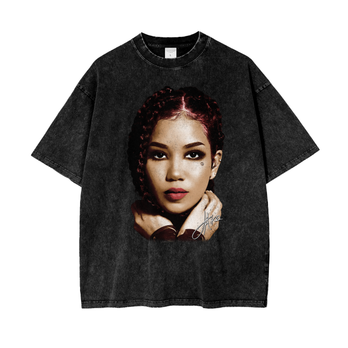 Jhene Aiko Big Face Tee, Front Shirt, Black Tee, Acid Wash Tee, Vintage Tee, Oversize Tee