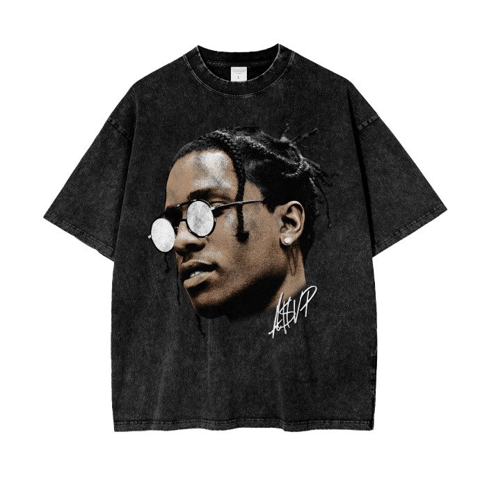 ASAP Rocky Big Face Tee, Front Shirt, Black Tee, Acid Wash Tee, Vintage Tee, Oversize Tee