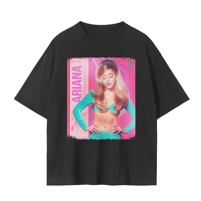 Ariana Grande Tee, Front Shirt, Black Tee, Drop Shoulder Seamless Tee