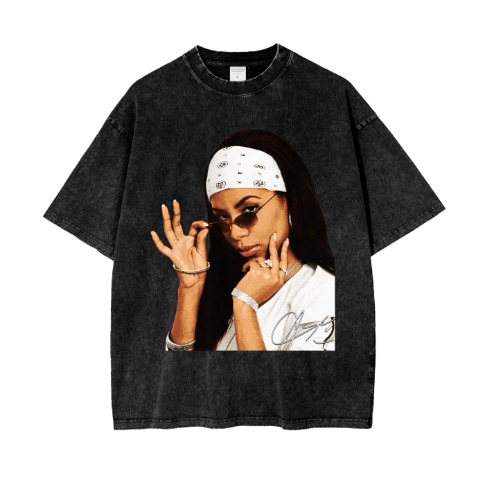 Aaliyah Tee, Front Shirt,  Black Tee, Acid Wash Tee, Vintage Tee, Oversize Tee