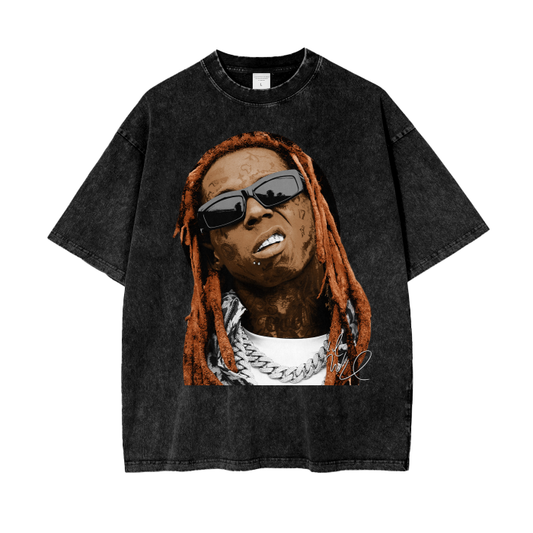 Lil Wayne Big Face Tee, Front Shirt,  Black Tee, Acid Wash Tee, Vintage Tee, Oversize Tee