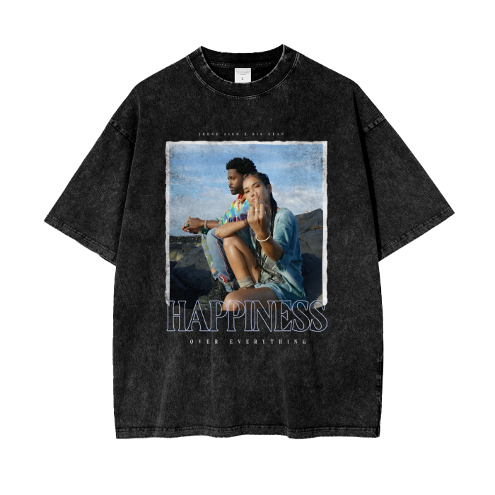 Happiness Over Everything Jhené Aiko and Big Sean Tee, Front Shirt,  Black Tee, Acid Wash Tee, Vintage Tee, Blue Font